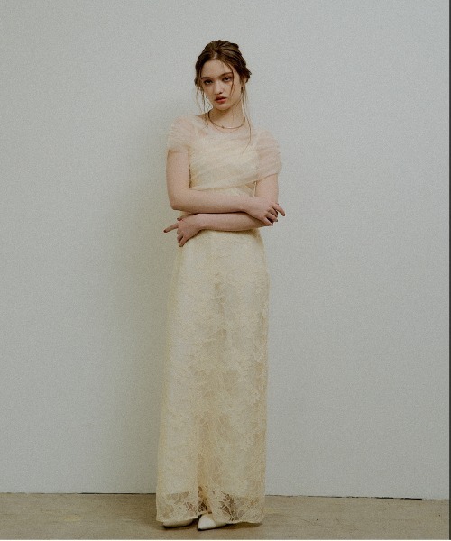 ドレス Cross tulle design flare dress