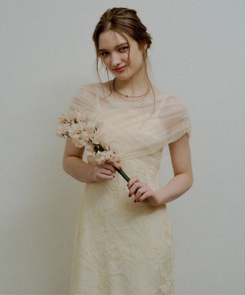 ドレス Cross tulle design flare dress