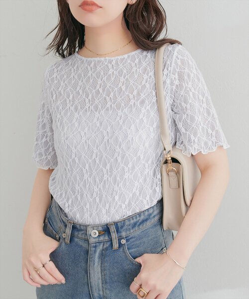 natural couture tシャツ 半袖 フレアスリーブリバーシブルレース