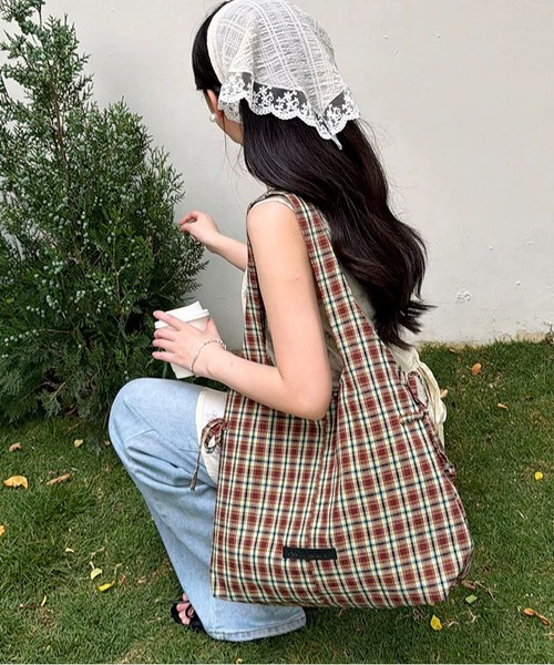 LA VORAGINE（ラ ヴォラジネ） トートバッグ バイカラー チェック柄 A4