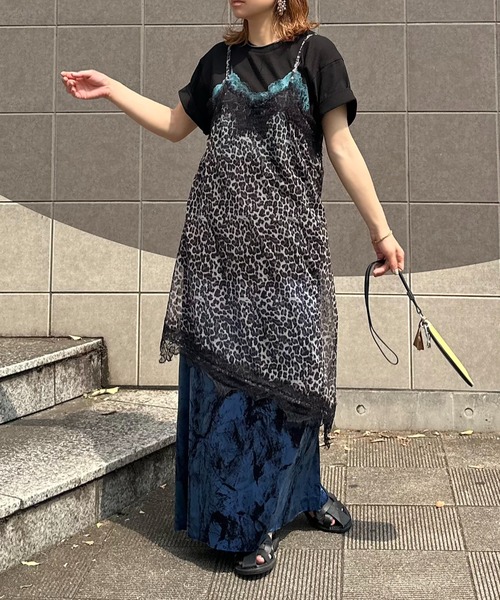 mi via loca ワンピース シアーレオパード柄 レイヤード レースキャミ