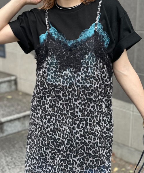 mi via loca ワンピース シアーレオパード柄 レイヤード レースキャミ