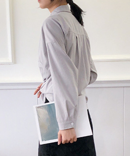 新品 DRAE 肩パッド入り シャツ ブラウス L 肩パッド入りピンタックシャツブラウス | レディース