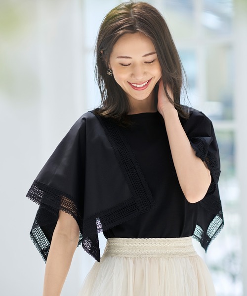 tシャツ ハンカチスリーブTシャツ ｜ 半袖 ボートネック トップス 体型カバー  オフィスカジュアル 通勤服 華やか Tシャツ レディース RUIRUE BOUTIQUE tシャツ ハンカチスリーブTシャツ ｜ 半袖