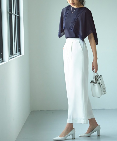 tシャツ ハンカチスリーブTシャツ ｜ 半袖 ボートネック トップス 体型カバー  オフィスカジュアル 通勤服 華やか Tシャツ レディース RUIRUE BOUTIQUE tシャツ ハンカチスリーブTシャツ ｜ 半袖