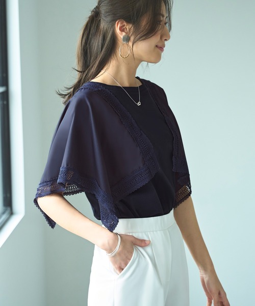 tシャツ ハンカチスリーブTシャツ ｜ 半袖 ボートネック トップス 体型カバー  オフィスカジュアル 通勤服 華やか Tシャツ レディース RUIRUE BOUTIQUE tシャツ ハンカチスリーブTシャツ ｜ 半袖