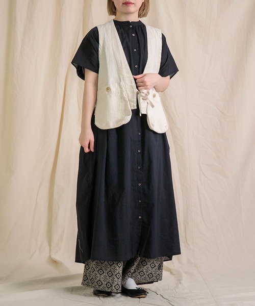 美品　Brocante ブロカント　幾何学模様　前開き　ワンピース　サイズ2 Brocante ワンピース 夏 半袖 「Brocante / ブロカント」 インドボイル