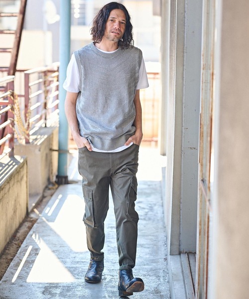 CAMBIO（カンビオ） ベスト ジレ mcg3435- ゼブラ柄透かし編みニット