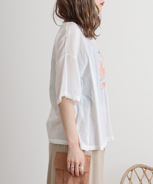 ブラウス シャツ EMAGO オレンジ刺繍ブラウス レディース Emago ブラウス シャツ EMAGO オレンジ刺繍ブラウス レディース