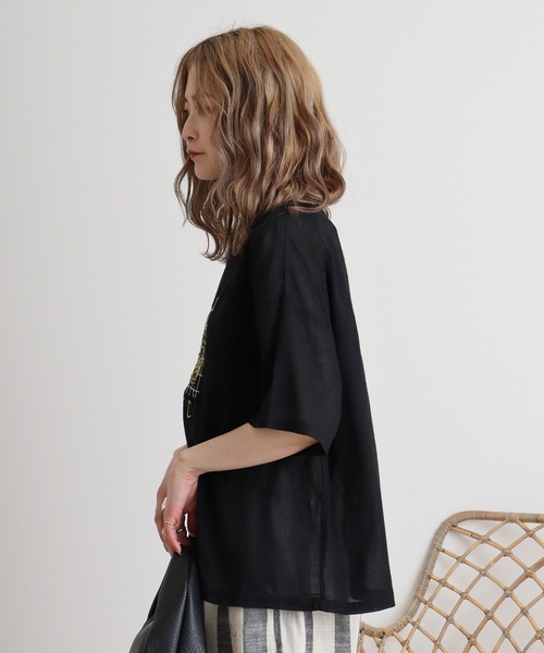 Emago ブラウス シャツ EMAGO オレンジ刺繍ブラウス レディース