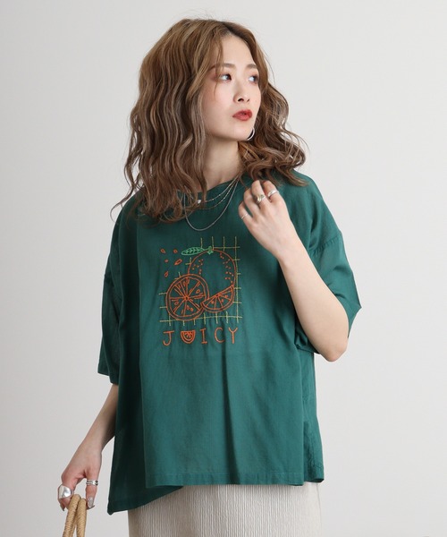 ブラウス シャツ EMAGO オレンジ刺繍ブラウス レディース Emago ブラウス シャツ EMAGO オレンジ刺繍ブラウス レディース