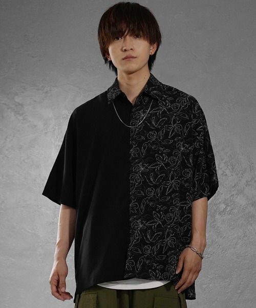 メンズ 半袖シャツ 花柄シャツ オーバーサイズ H00191 MinoriTY シャツ 「MinoriTY」さらさら配色フラワーシャツ