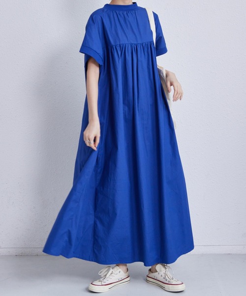 サマーワンピ ドレス エンボス加工 フレンチ袖 きれいめ ロング MAISON DE THERESE ワンピース フレンチ袖ビッグシルエット