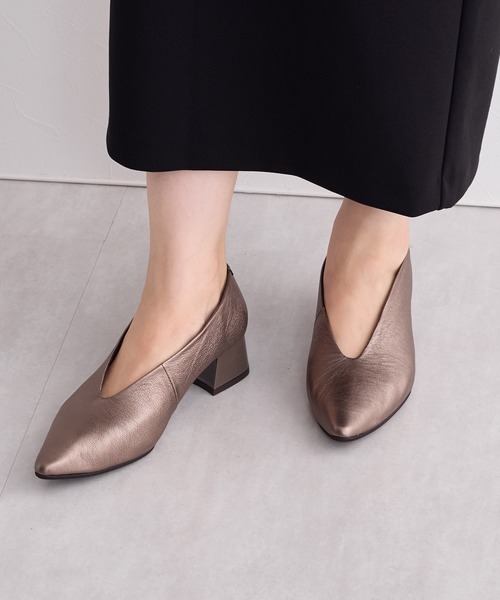 HIMIKO パンプス 「Made in Japan」Vカットブロックヒールパンプス
