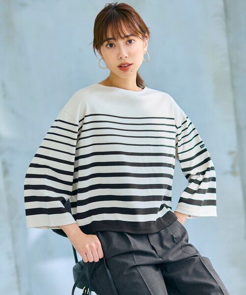 tシャツ 「洗える」Armor-lux ベルスリーブボーダー カットソー レディース 23区 tシャツ 「洗える」Armor-lux ベルスリーブボーダー