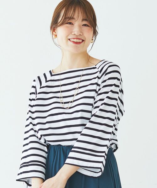 tシャツ ボーダースクエアネックワイドスリーブプルオーバー レディース