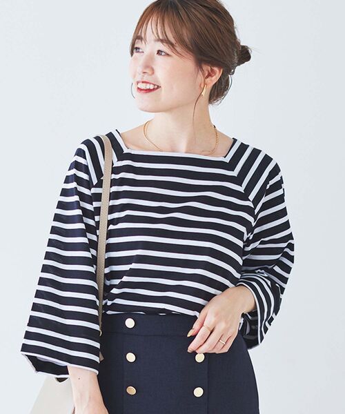 tシャツ ボーダーボリュームスリーブプルオーバー レディース GALLORIA tシャツ ボーダーボリューム袖プルオーバー レディース