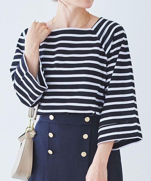 le.coeur blanc tシャツ ボーダースクエアネックワイドスリーブ