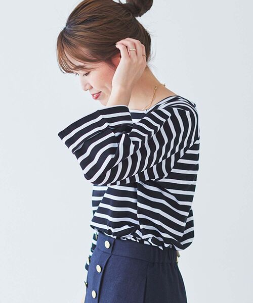 tシャツ ボーダースクエアネックワイドスリーブプルオーバー レディース le.coeur blanc tシャツ ボーダースクエアネックワイドスリーブ