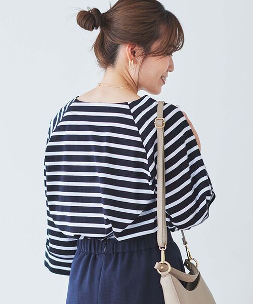 le.coeur blanc tシャツ ボーダースクエアネックワイドスリーブ