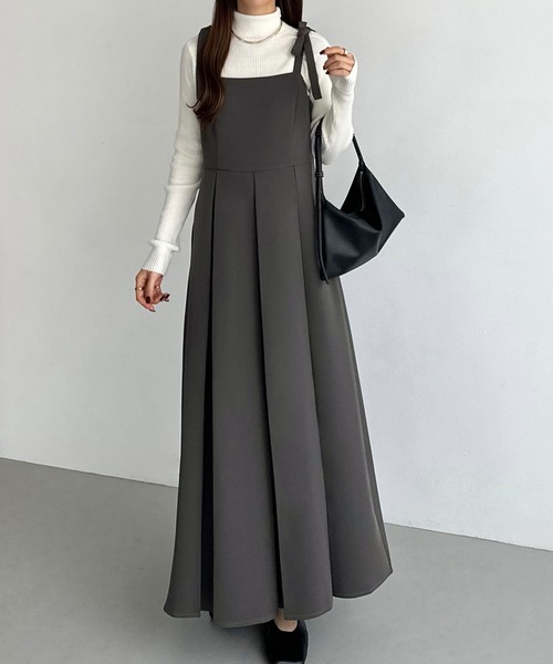 肩リボン ワンピース（レディースファッション）（色：ベージュ系）の  