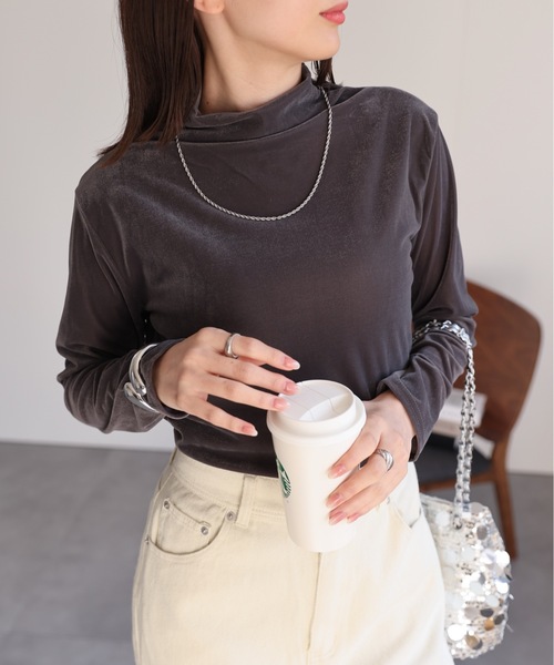 tシャツ ハイネックベロアトップス レディース sakishimatokyo tシャツ ハイネックベロアトップス/長袖TOPS