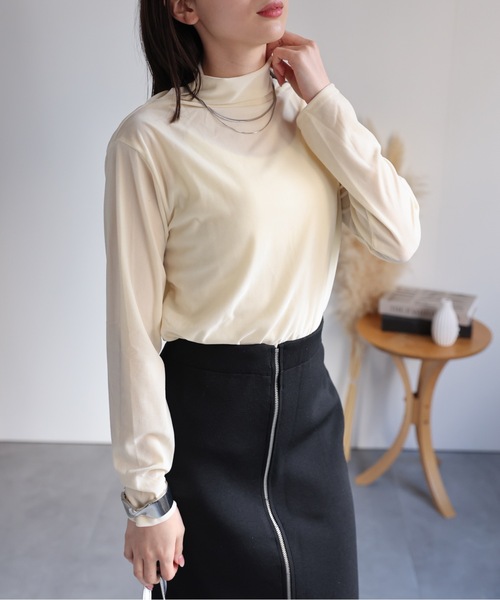 tシャツ ハイネックベロアトップス レディース sakishimatokyo tシャツ ハイネックベロアトップス/長袖TOPS