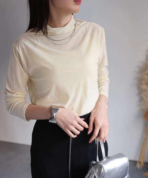 tシャツ ハイネックベロアトップス レディース sakishimatokyo tシャツ ハイネックベロアトップス/長袖TOPS