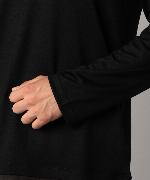 新品 コムサメン 日本製 細番手ウール100% 天竺 モックネック 長袖カットソー L/黒/定価1.8万円/COMME CA MEN ウール天竺 コムサメン 新品 長袖Tシャツ クルーネック モック