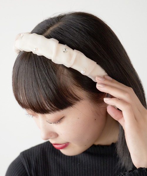 コンプレックスビズ　ビジューパール　カチューシャ ROOP TOKYO カチューシャ パール ビジュー チュールカチューシャ