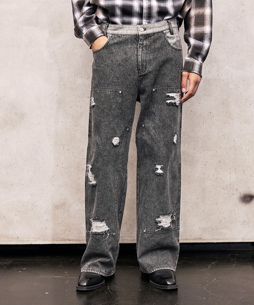 PEOPLESTYLE デニムパンツ ダメージ ジーンズ ワイド 男女兼用 DENIM JEANS – peoplesense