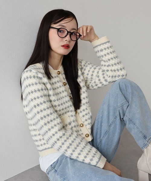 J by blue（ジェイバイブルー） カーディガン ツイード風ジャガード