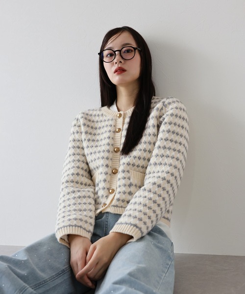 J by blue（ジェイバイブルー） カーディガン ツイード風ジャガード