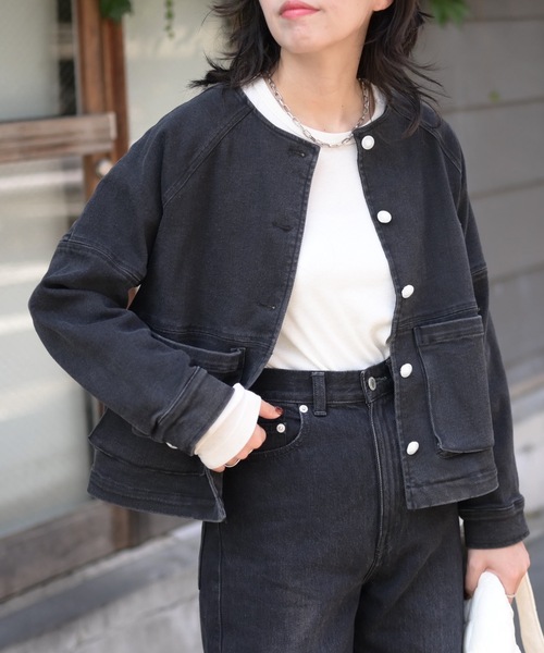 ＆HALF デニムジャケット gジャン ノーカラーデニムジャケット（G