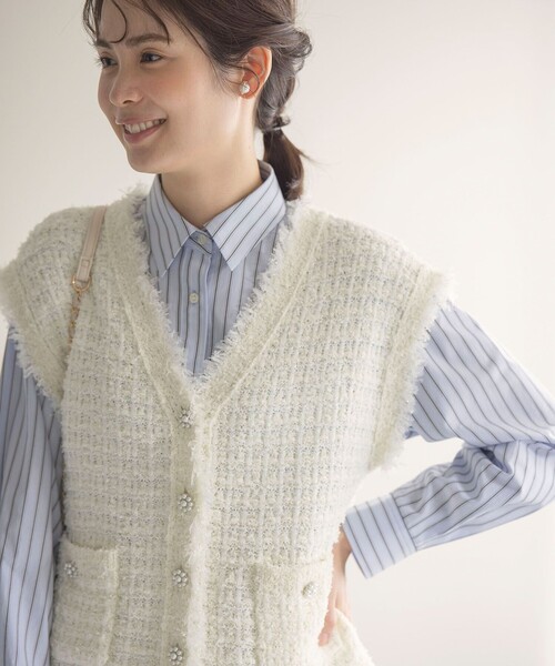 ベスト ジレ フリンジニット ベスト レディース
