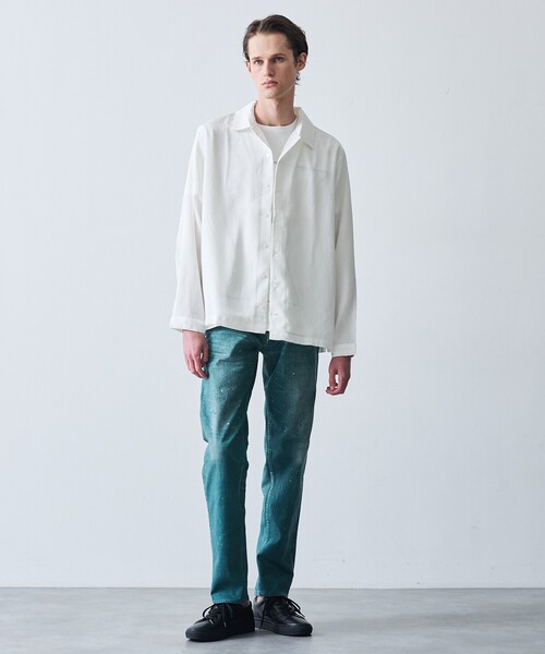 メンズ パイルロゴジャガードシャツ ホワイト 5351 POUR LES HOMMES シャツ ジャガード 長袖 シャツ メンズ