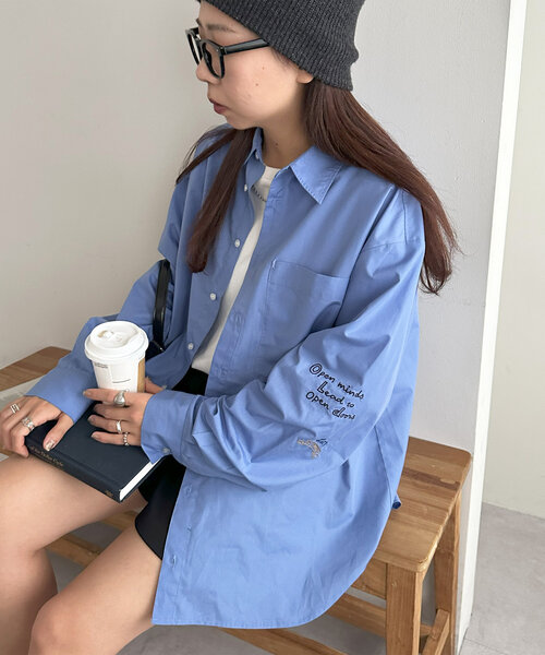 ブラウス シャツ 「ユニセックス」ハンドライトロゴ刺繍オーバーシャツ レディース メンズ