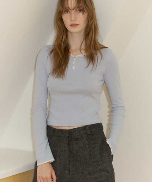 GIUNON tシャツ eyelet frill rib tops / アイレットフリルリブ