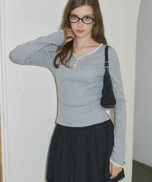 tシャツ eyelet frill rib tops / アイレットフリルリブトップス レディース GIUNON tシャツ eyelet frill rib tops / アイレットフリルリブ
