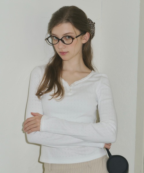 GIUNON tシャツ eyelet frill rib tops / アイレットフリルリブ