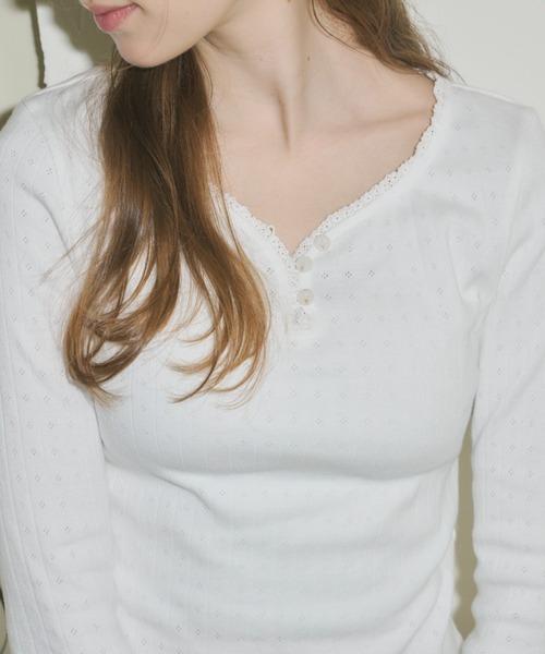 GIUNON tシャツ eyelet frill rib tops / アイレットフリルリブ