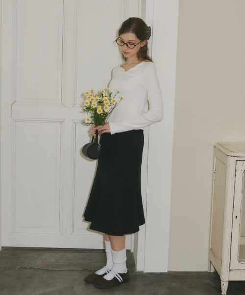 GIUNON tシャツ eyelet frill rib tops / アイレットフリルリブ