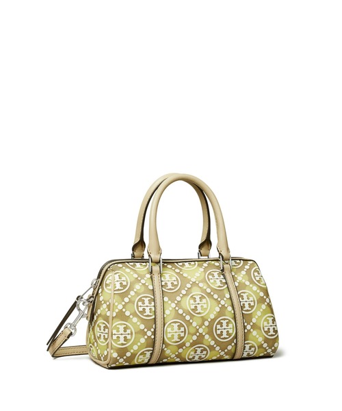 即日発送 ★Tory Burch★ モノグラム バレル バッグ Tモノグラム エンベリッシュ プチバレルバッグ: レディース