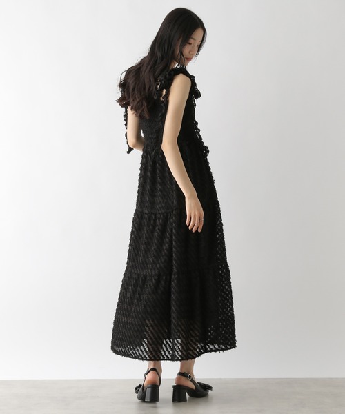 シェル シースルー ジャガード フリル フレア 袖 ワンピース Heather ワンピース ジャガードフリルキャミワンピース 326090