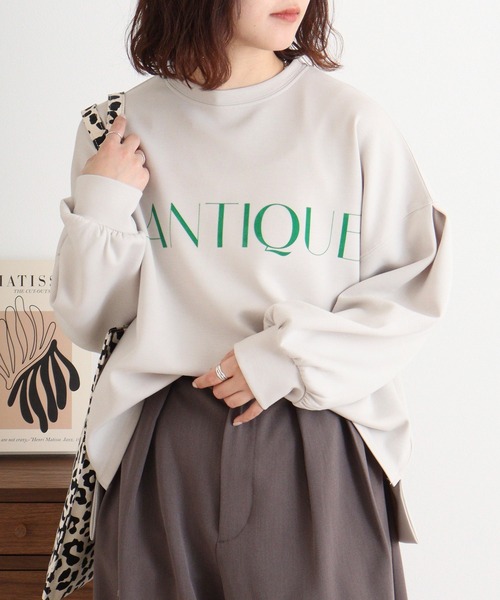 tシャツ EGLANTINE フロッキー加工ロゴカットソー 長袖ダンボールプルオーバー レディース