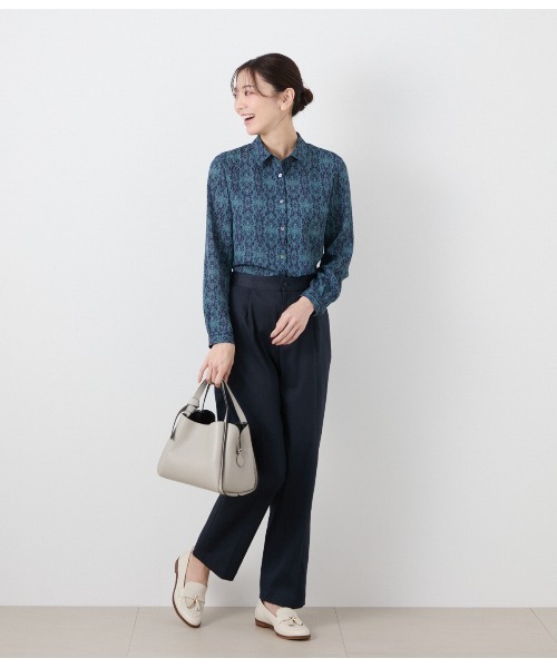 NEWYORKER / ニューヨーカー ミモザプリント レギュラーカラーシャツ NEWYORKER ブラウス シャツ ミモザプリント レギュラーカラー