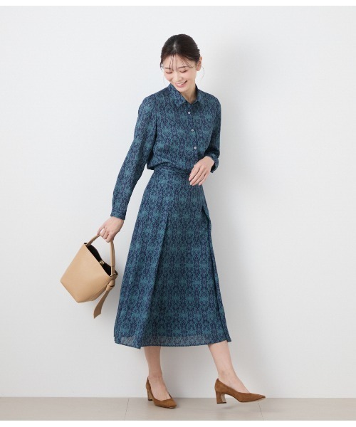 NEWYORKER ブラウス シャツ ミモザプリント レギュラーカラー
