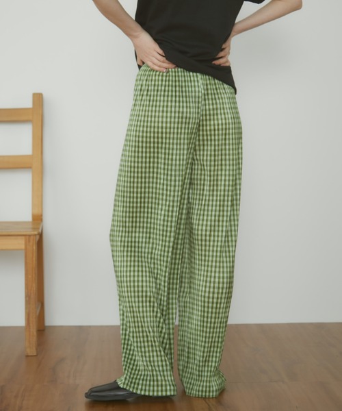 美品です。プリーツプリーズ　ギンガムチェック柄パンツ gingham check pleats pants / セルフカット可能なギンガム