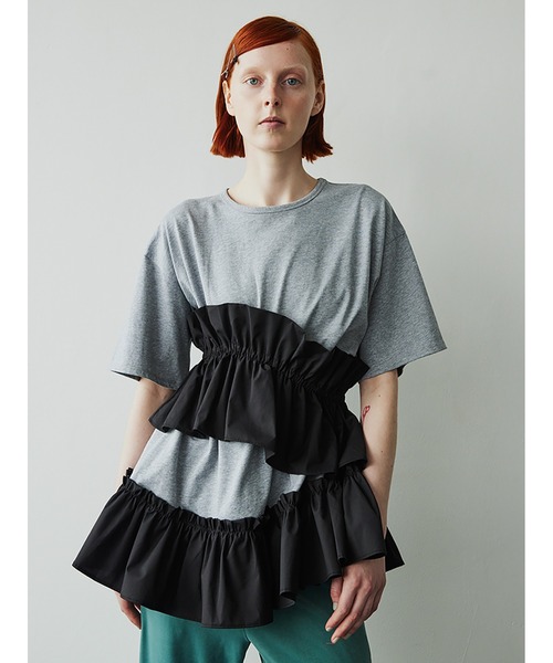 トップス sorin Asymmetry Ruffled Long T-shirt セール】Asymmetry Ruffled Long T-shirt（Tシャツ/カットソー