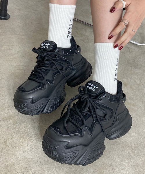 non-hedge（ノンヘッジ） スニーカー ストーン付厚底ダッドスニーカー